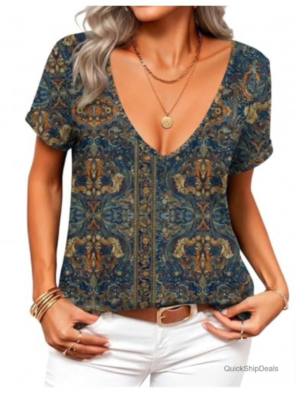 Women's Deep V Neck Short Sleeve T-Shirt Low Cut Plunge Top